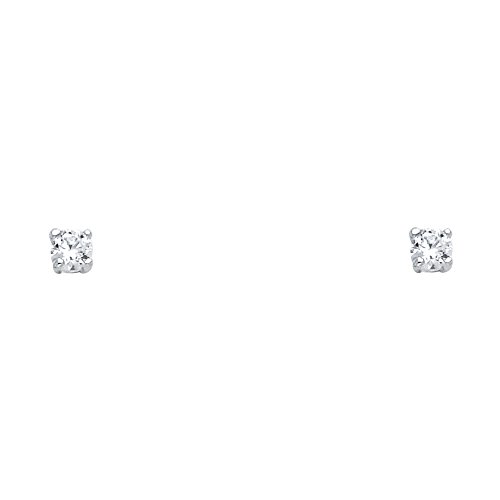 Sterling Silver Rhodium Plated CZ 3mm Round Basket Set Stud Earrings with Screwback- 13 Different Color Available