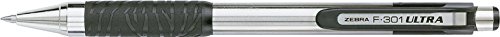Zebra F-301 Ultra Stainless Steel Retractable Ballpoint 0.7mm, Black, 12 Count, (20010)