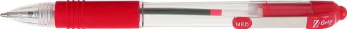 Zebra Pen, Z-Grip Retractable Ballpoint Pen, Medium, 1.0 mm, Clear Barrel, Red Ink, 12-Count (22230)