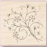Flourish Floral Vine Swirls Wood Mounted Rubber Stamp (60-00129)