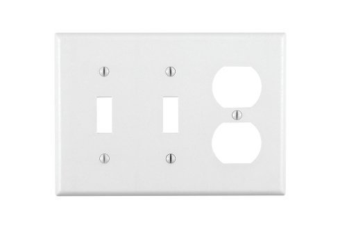 Leviton 88021 3-Gang 2-Toggle 1-Duplex Device Combination Wallplate, Standard Size, Thermoset, Device Mount, White