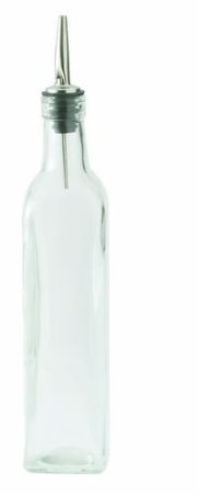 16 Oz. (Ounce) Oil Vinegar Cruet, Square Tall Glass Bottle w/Stainless Steel Pourer Spout