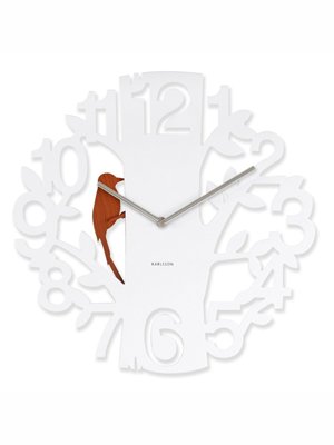 Karlsson Wall Clock Woodpecker Plastic, White
