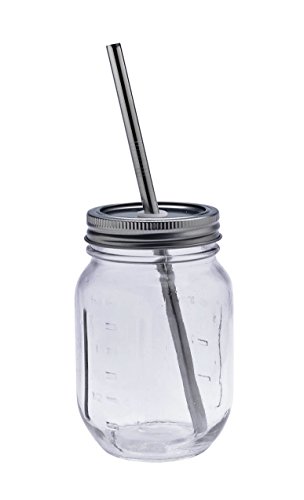 Mason Jar Metal Straw and Lid x 2 & Free Bonus Cleaning Brush! Spill Free!