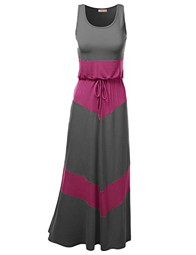 Color Block Striped Good Strech Waist String Maxi Dresses Charcoal Fuchsia Size 2XL