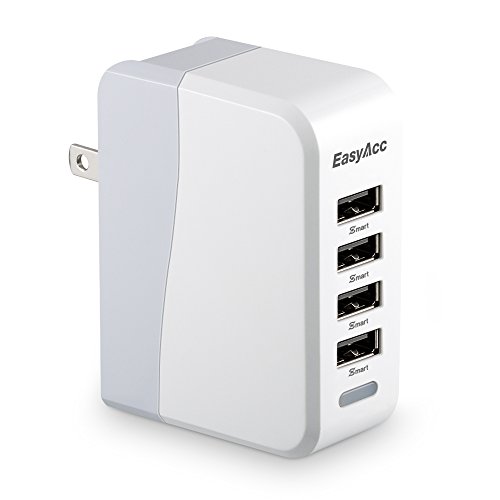 Wall Charger,EasyAcc 20W 4A 4-Port USB Home Travel Charger Fast Portable Adapter with Smart Technology and Folding Plug for iphone, ipad, Smartphones, Tablets and More