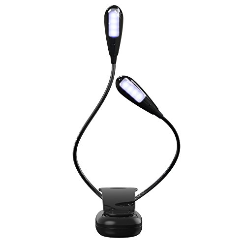 Clip On Lamp Flexible LED Reading Light, Kootek Dual Head Clamp Light Eye Care Desk Lamps Music Stand Light with Adjustable Brightness for Bed Dorm Headboard (Black)