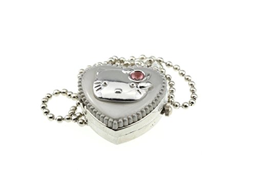 Designer Style Silver Heart Locket Watch Necklace Hello Cat Kitty Face Pink Quartz Watch Best New Sale