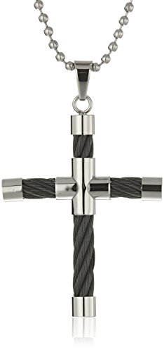 Men's Stainless Steel Cable Cross Pendant Necklace, 22