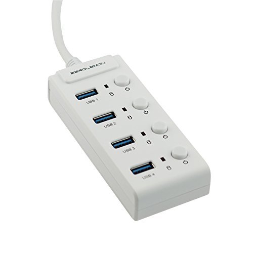 USB 3.0 Hub, ZeroLemon 4-Port USB 3.0 Hub with Individual Power Switches and LEDs [180 days ZeroLemon Warranty Guarantee]-White