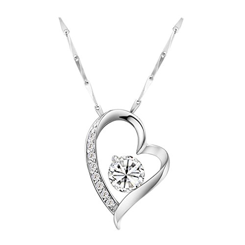 Trendyline Women Charming Plated Silver Heart Necklace Women Heart Pendant Birthday Gift