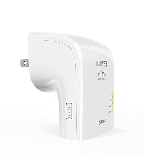 AUKEY AC750 Wi-Fi Repeater , Wireless Range Extender , Dual Band Gigabit 802.11ac ( 300 Mbps + 433Mbps ) with WPS for Easy Connection ( Wi-Fi Booster ) WF-R1