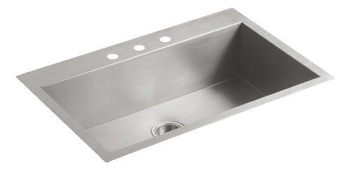 Kohler K-3821-3-NA Vault Large Single Kitchen Sink with Three-Hole Faucet Drilling, Stainless Steel