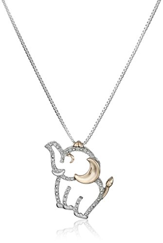 Sterling Silver, 14k Rose Gold, and Diamond Elephant Pendant Necklace