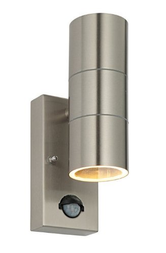 PIR Stainless Steel Double Outdoor Wall Light With Movement Sensor IP44 Up/Down Outdoor Wall Light