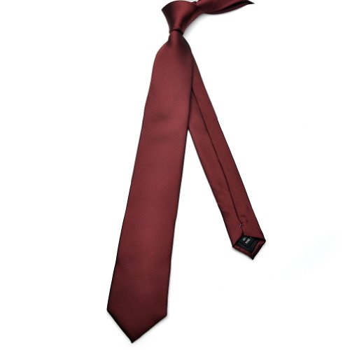 PenSee Mens Skinny Ties 100% Polynester Silk Burgundy Solid Necktie