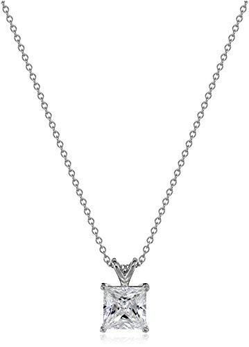 Platinum or Gold-Plated Sterling Silver Swarovski Zirconia Princess-Cut Solitaire Pendant Necklace, 18