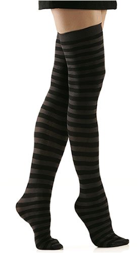 Black and Grey Stripe Solid Opaque Thigh Highs by Foot Traffic