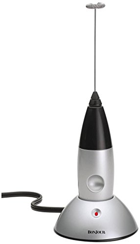 BonJour Coffee Rechargeable Primo Latte Hand-Held Beverage Whisk / Milk Frother, Silver