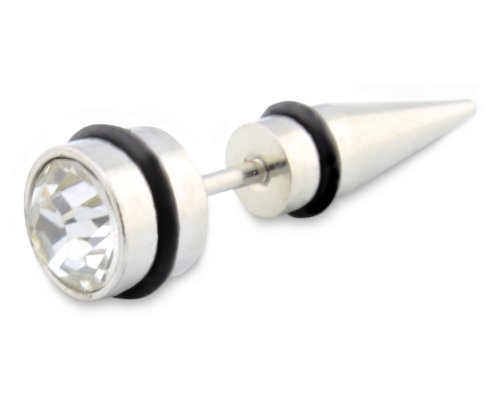 1 pcs (NOT 1 pair) New White Crystal Tunnel Plug Stainless Steel Men's Earrings Screw Ear Studs E01