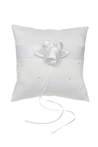 Venus Jewelry Rosette Flower Pearls Studded Wedding Ring Bearer Pillow 7 Inch x 7 Inch