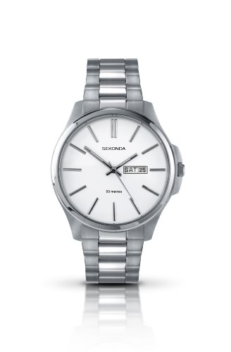 Sekonda Men's Quartz Watch with White Dial Analogue Display and Silver Stainless Steel Bracelet 3382.27