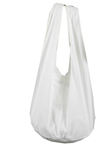 BTP! Thai Monk Buddha Cotton Sling Crossbody Messenger Bag Purse Hippie Hobo Solid Large (White XL3)
