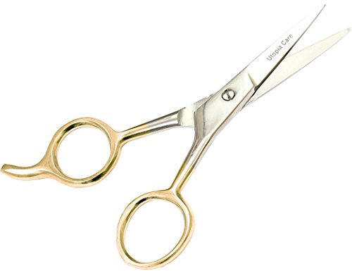 Utopia Care 4.5 inch Ice Tempered Stainless Steel Styling Shears / Scissors, Sharp Blades for Easy Hairstyling and Trimming in the Home or Barbershop, easy for mustache, beard or nose hairs trimming , 100% Ice-Tempered Stainless Steel is Reinforced with Chromium to Resist Tarnish and Rust, Easy to Disinfect, Half Gold Plated