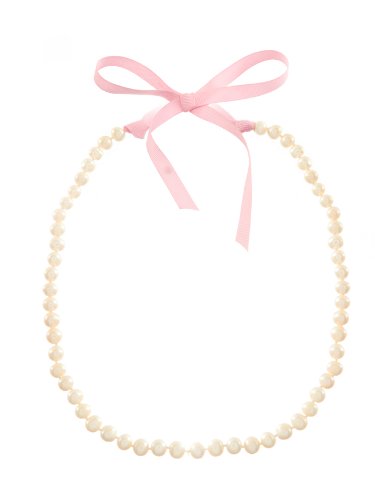 Filii Girls Freshwater Pearl Necklace with Green Ribbon (Pink)