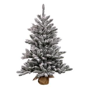 Vickerman Pre-Lit Flocked Anoka Pine Tree with 50 Clear Mini Lights and Burlap Base, 30-Inch, Flocked White on Green