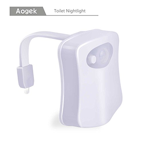 Aogek motion activated toilet night light compact with sensor 8 colors for glowbowl, White