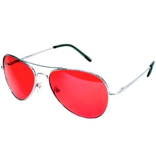 Colorful Premium Silver Metal Aviator Glasses with Color Lens Sunglasses (Red)