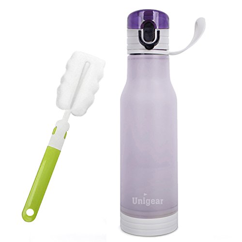 Luminous Water Bottle, Unigear 450ml Bpa-free Double-wall Fluorescent Sports Travel Water Bottle Cup Flask, Includes Free Sponge Wash Cup Brush, Glow-in-the-dark Bottle