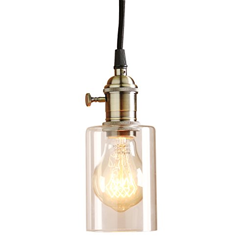 Buyee® Stylish Shabby Vintage Industrial Metal Finish Clear Glass Fixture Loft Bar Pendant Lamp Retro Ceiling Light Vintage Lamp with BULB