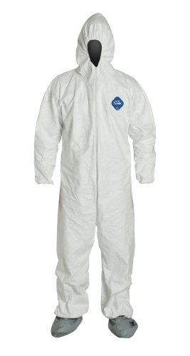 DuPont TY122S Tyvek Disposable Coverall with Hood and Boots, Elastic Cuff