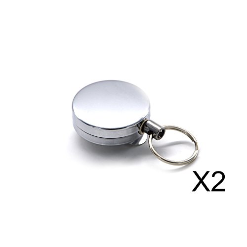 Elemart(TM) 2Pcs Full-metal Retractable Chain Pull ID Badge Key Card with Belt Loop Clasp & Key Ring Tagging Holders with Belt Clip Badge Reels for Keys-ids-badges in Silver