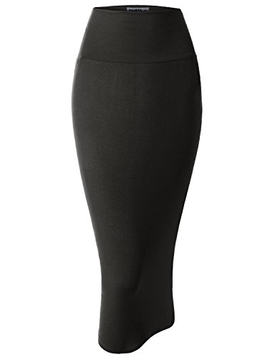 Doublju Women Casual Fitted Scuba Plus Size Midi Skirt CHARCOAL,3XL
