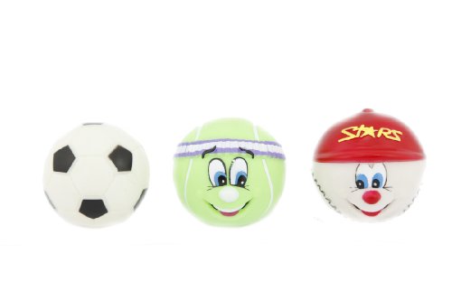Squeaky Dog Toy Sport Balls Set of 3 Tennis Ball Soccer Ball Baseball Squeak Chew Fetch Pet Character Toy