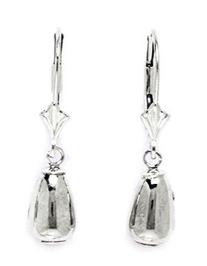 14k White Gold Pear Drop Leverback Earrings - Measures 27x6mm - JewelryWeb