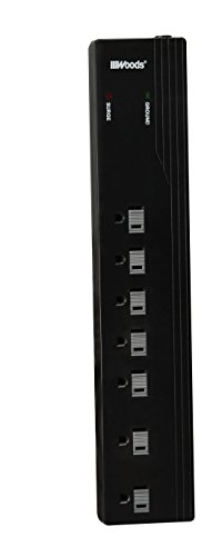 Woods Wire 0416018811 7-Outlet Surge Protector Power Strip with 10-Foot Cord, 1250 Joules of Protection
