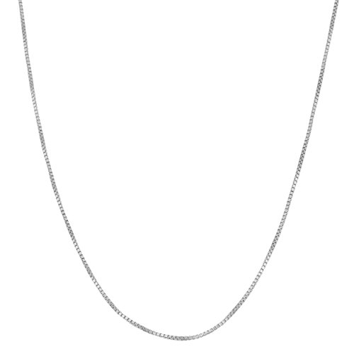 Sterling Silver 0.8mm Box Chain Necklace (14, 16, 18, 20, 22, 24, 30 or 36 inch - white or yellow)