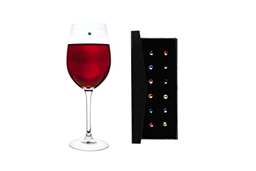 Bliss Home Elegant Multicolor Swarovski Crystal Magnetic Wine Charms - Drink Markers for Wine, Champagne, Beer & Cocktail Glasses (Set of 12)