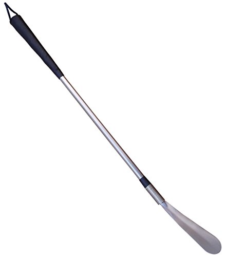 Footmatters Professional Long Handled Metal Shoe Horn Flex Spring End - Remove Shoes Without Bending Over - 24 in