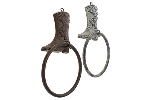 Cast Iron Cowboy Boot Hand Towel Holder | Decorative Bathroom Or Guest Hand Towel Ring | 7.1x1.8x 8.3| Rustic Country Western Design | With Screws And Anchors By Comfify (Rust Brown)
