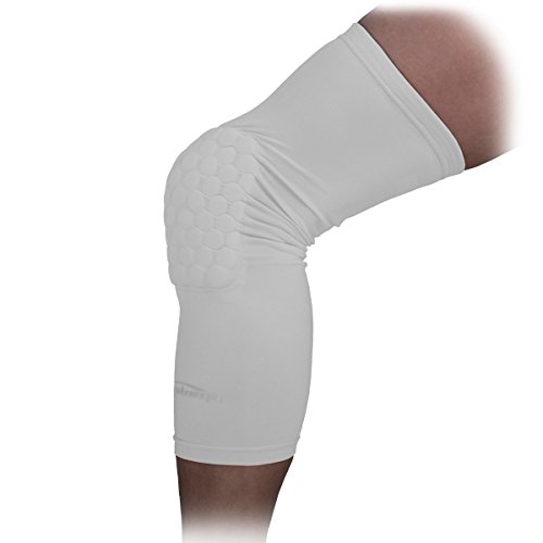 COOLOMG Pad Crashproof Basketball Leg Knee Long Sleeve Protector Gear, White, Medium