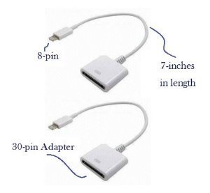 D & K Exclusives® 2-PACK 8 pin to 30 pin Charge & Sync Cable Adapter Cord For Apple iPhone 5s/5c/5 4s/4 iPhone 6/ 6 plus iPod iPad (WHITE)