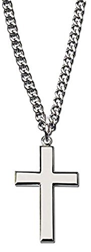 Men's Rhodium Plated Silver Cross Necklace with 24 Silver Chain in Leather-ette Gift Box
