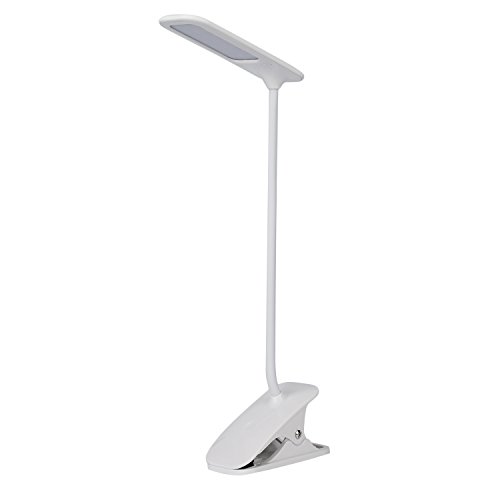 LESHP Clip On Eye Friendly LED Touch Control Climp Desk Lamp with USB Powered Dimmable gooseneck 3 Levels of Smart Touch Adjustable Brightness for Bed Laptop Computer Music Stand Headboard (White)