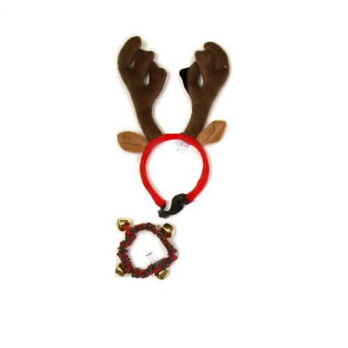 Kyjen Holiday Bell Collar/ Antler Combo Pack, Large