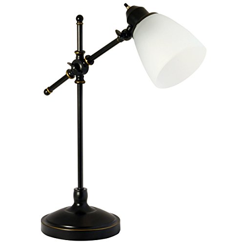 Light Accents Vintage Style Black Desk Lamp with Gold Trim and Frosted White Glass Shade